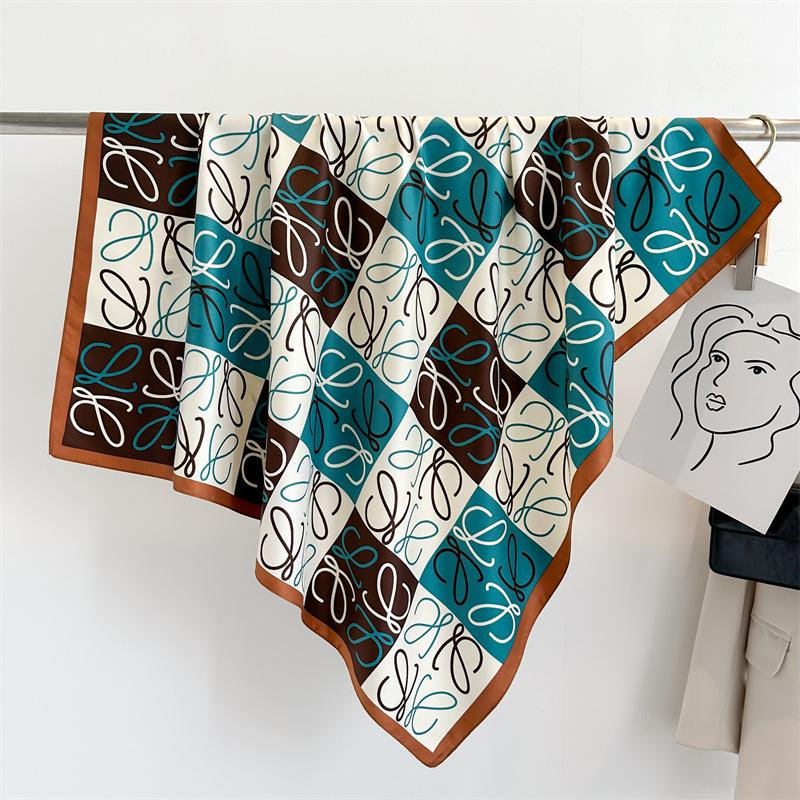 Striped Twill Silk Scarf: Large Square Shawl & Sunscreen Travel Headscarf - 90cm, Perfect for Spring & Autumn