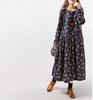 Spring Women's Cotton and Linen Floral Long Sleeved Dress