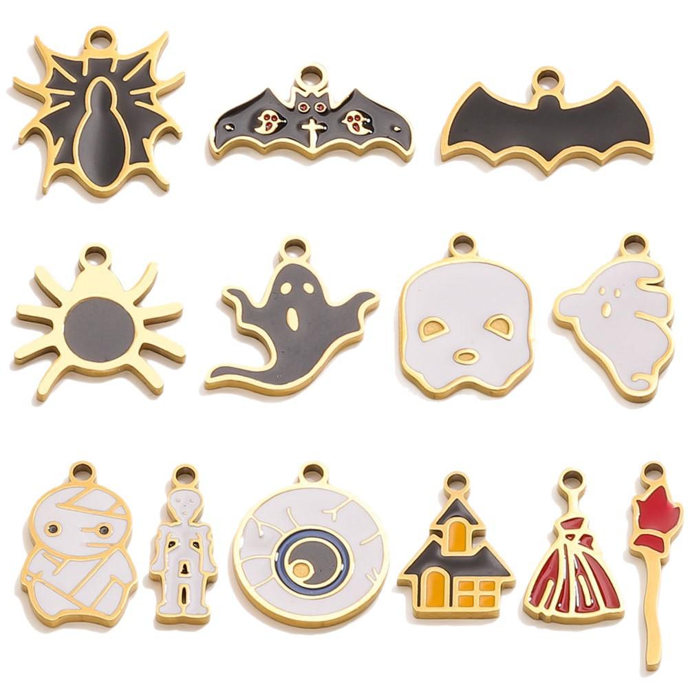 Yori 5Pcs Halloween Pumpkin Lantern Little Ghost Funny Cartoon Cute Pendant DIY Stainless Steel Accessories Jewelry Pendant