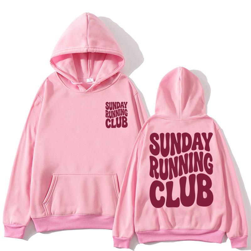Sunday Running Club Graphic Hoodie Men Women Sporty Jogging Trendy Sweatshirt Oversized Fleece Casua Gifts