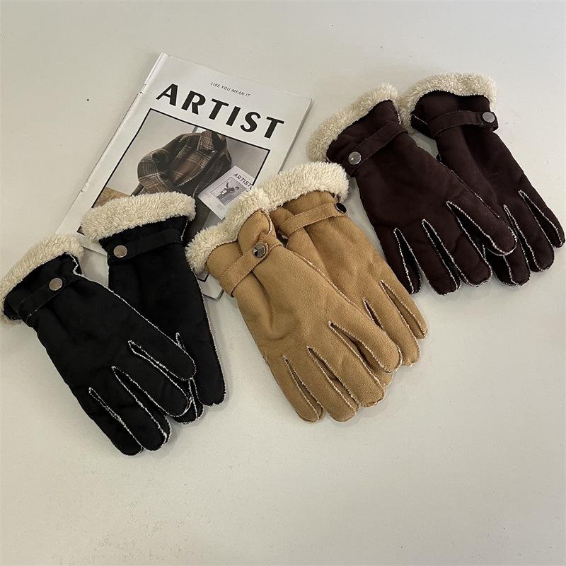 

Fashion winter unisex velvet thickened gloves elastic closure imitation lamb wool cycling driving warm gloves One Size чорний