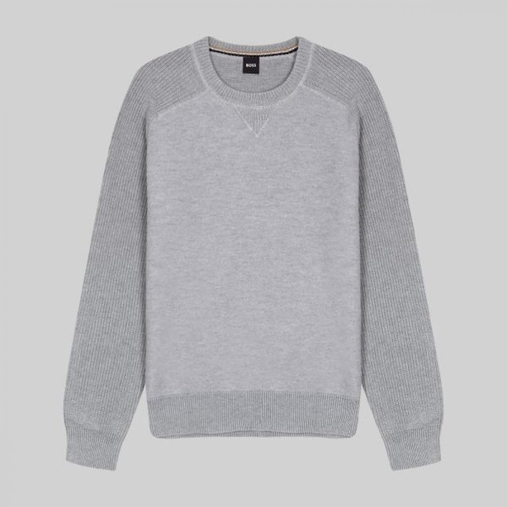 Boss Ribbed Cuffs Regular Fit Knit Sweater Open Grey 50526864072 XL