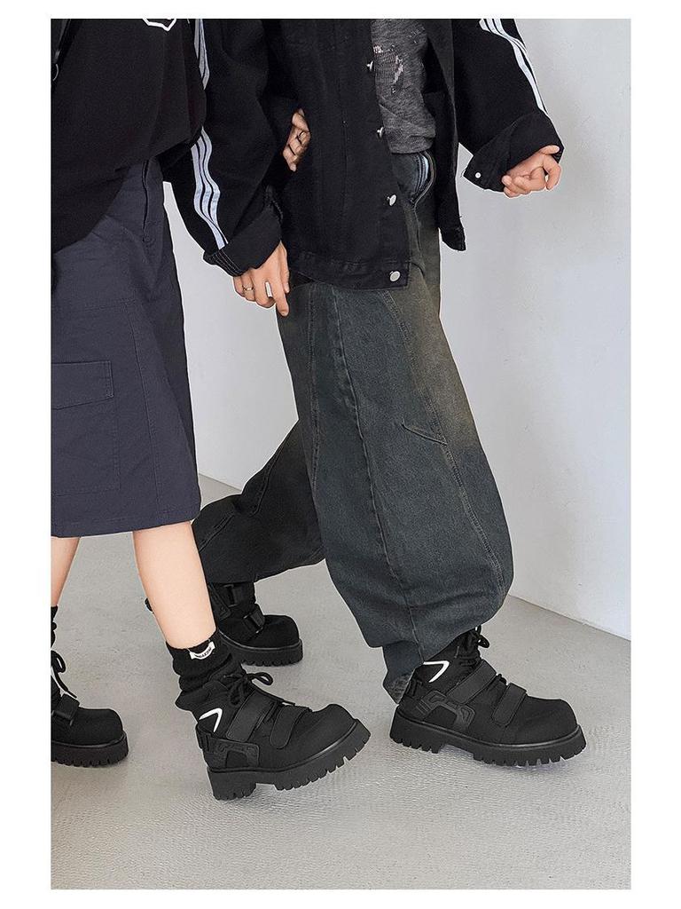 Niche Autumn Velcro Martin High-Top Unisex Motorcycle Boots with Height Increase