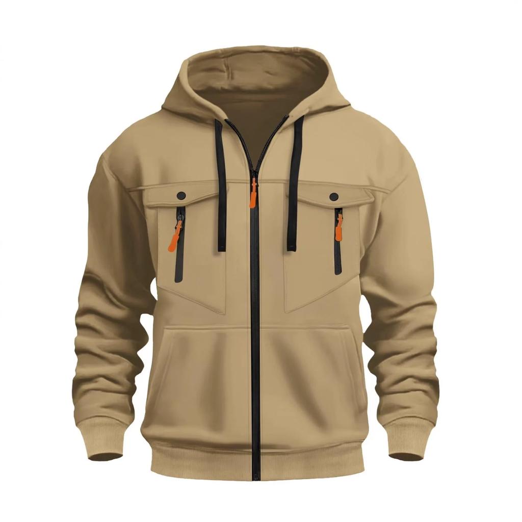 Casual Men's Zip-Up Hoodie Streetwear Comfortable Loose Fit Autumn Winter Keep Warm Sweatshirt Fashionable Men's Clothing