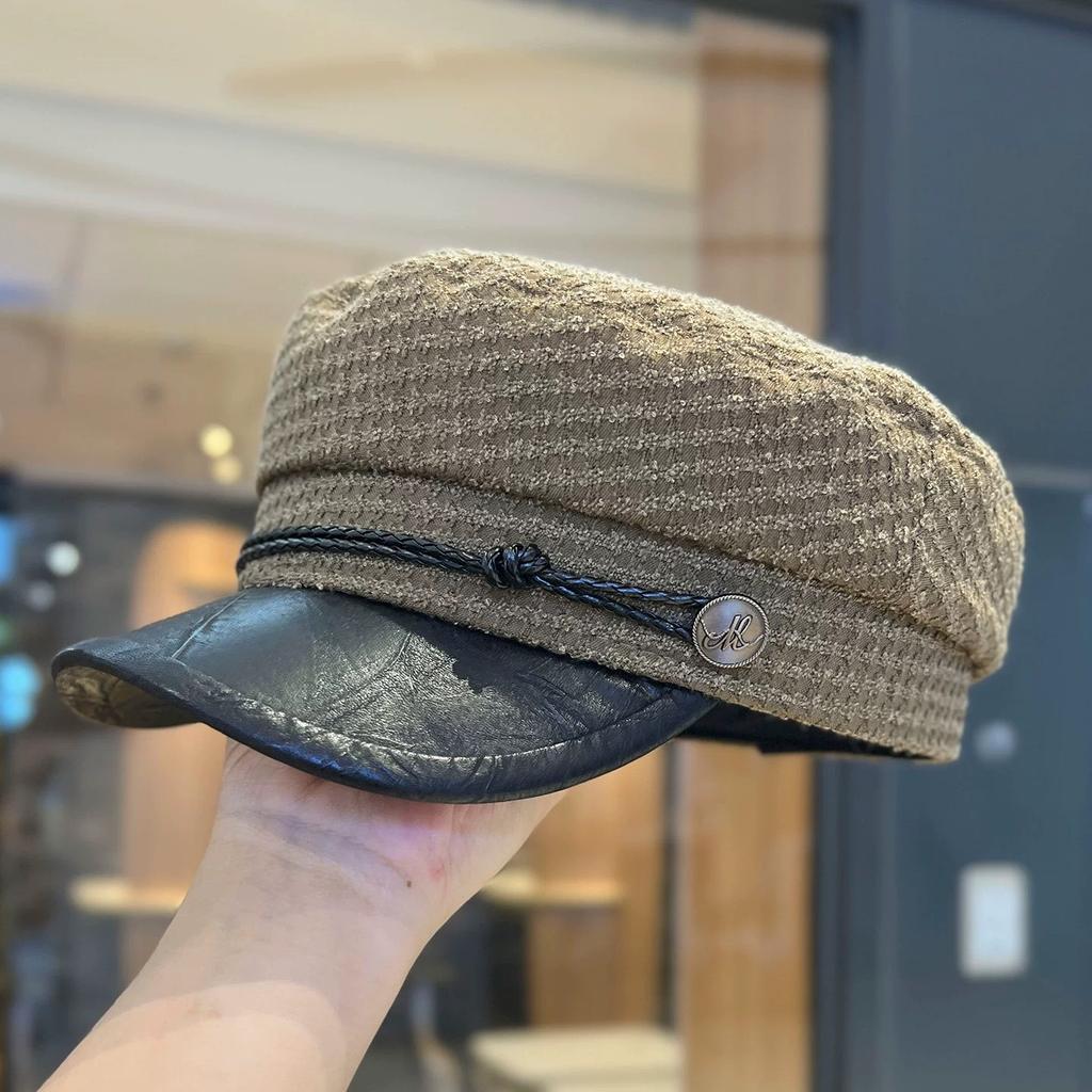 Korean Retro Black Beret for Women In Autumn and Winter with Large Head Circumference Newsboy Hat Painter Hat for Women Showing A Small Face