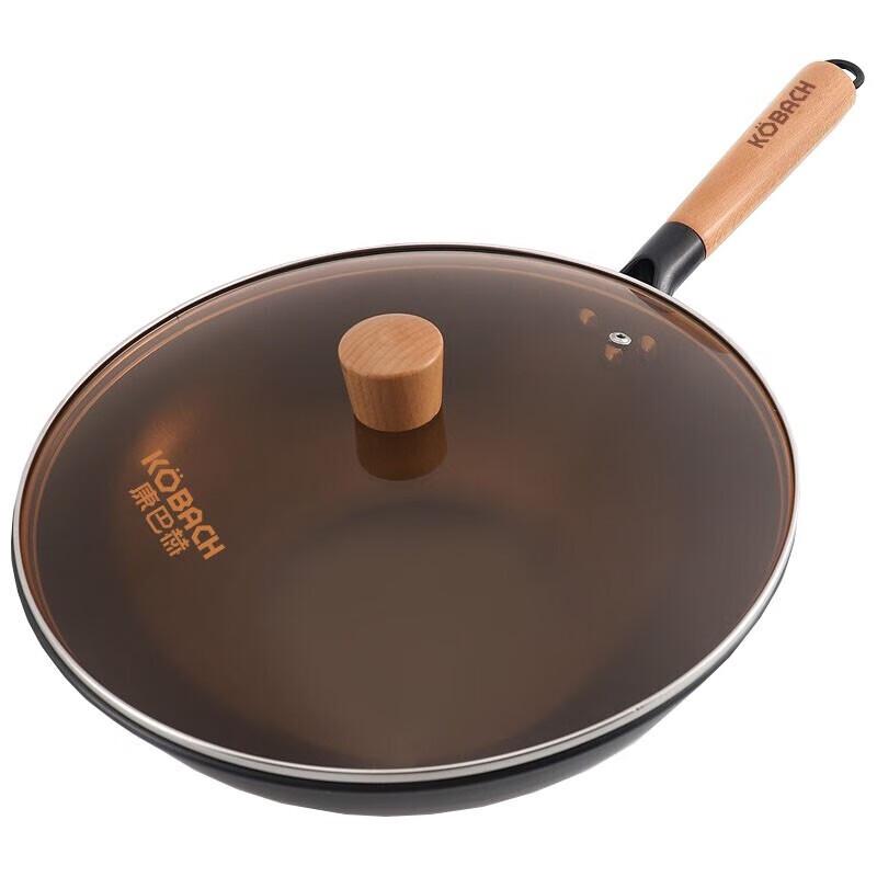 Kobach Traditional Uncoated Iron Wok with Lid