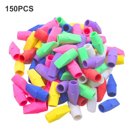 150Pcs Durable Bright Color Widely Used Labor-saving Pencil Erasers Topper Hat Sketching Tool School Supplies Top Eraser