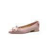 29815 [sheepskin] Flat Shoes Women's Thick Heel 2025 New Pointed Bow Low Heel Ballet Style Shoes