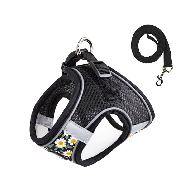 Floral Pet Harness and Leash Set for Small Dogs Reflective Puppy Harness Anti Escape Meash Cat Chest Strap Dog Walking Supplies