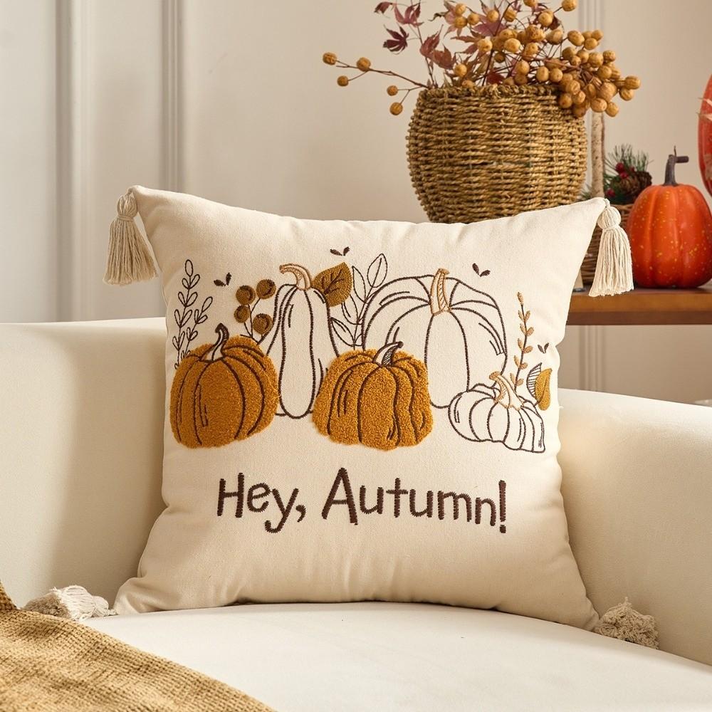 Maple Leaves Throw Pillow Cover Pumpkin Tufted Autumn Pillowcase Plush Pillow Covers  Fall Decor