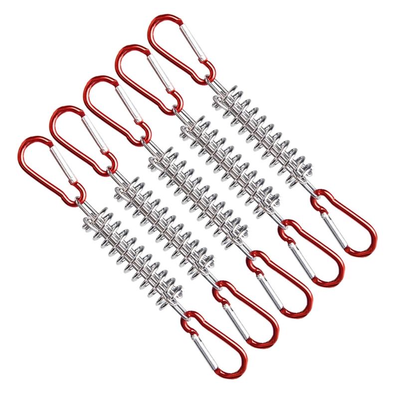 

5 Pcs Outdoor Camping Pegs Spring Tent Buckle Steel Tent Rope Tightener with Carabiner Clips Cord Adjuster Tensioner 1
