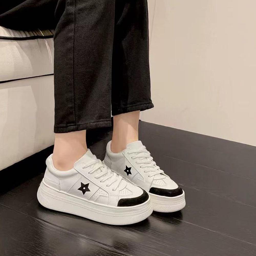 

Autumn 2025 Women s Star White Thick-Soled Height-Increasing Leather Canvas Shoes: Versatile, Fashionable, Casual Sports Footwear 36