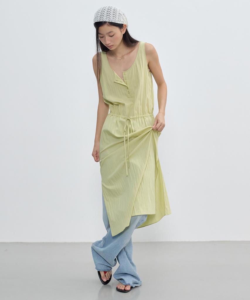 City Breeze Nylon Henley Neck Sleeveless Long Dress_3 Colors