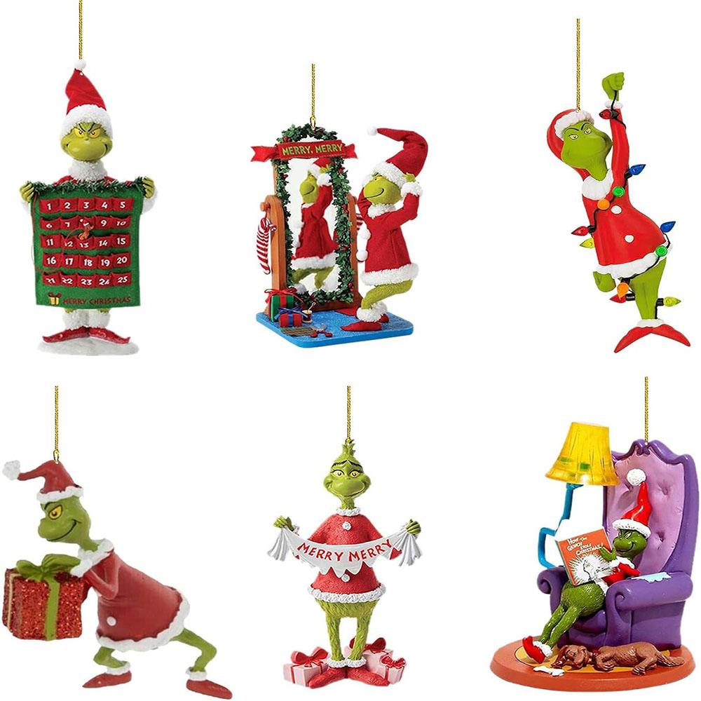 6 stk Grinchen Juletrepynt Hengende Akryl 2D Ornament Anheng Fest