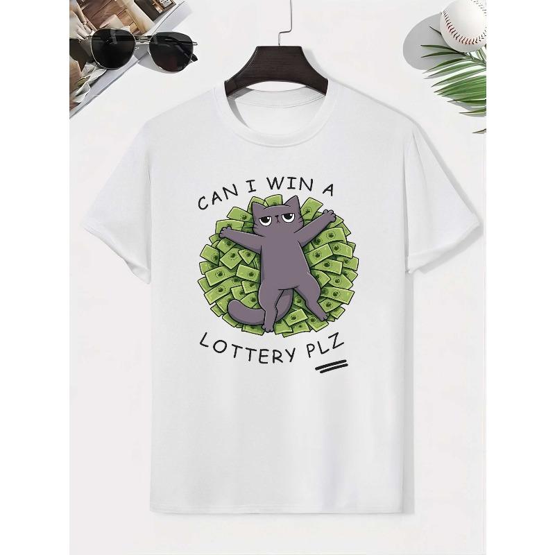 Kids Summer Crewneck Tee, Funny Cat Lottery Money Creative Print Comfort Short Sleeve Casual Kids Top 110 белый