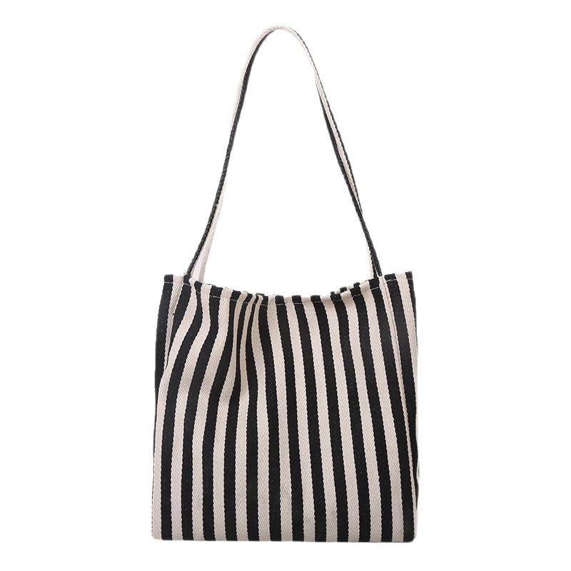 Retro literarische Handtasche einfache kleine frische gestreifte Umhängetasche lässige Mode große Kapazität Einkaufstasche Tasche