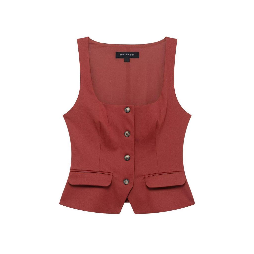 TAOP&ZA Spring/Summer Women's Double-Breasted Square Neck Slim Sleeveless Vest Top