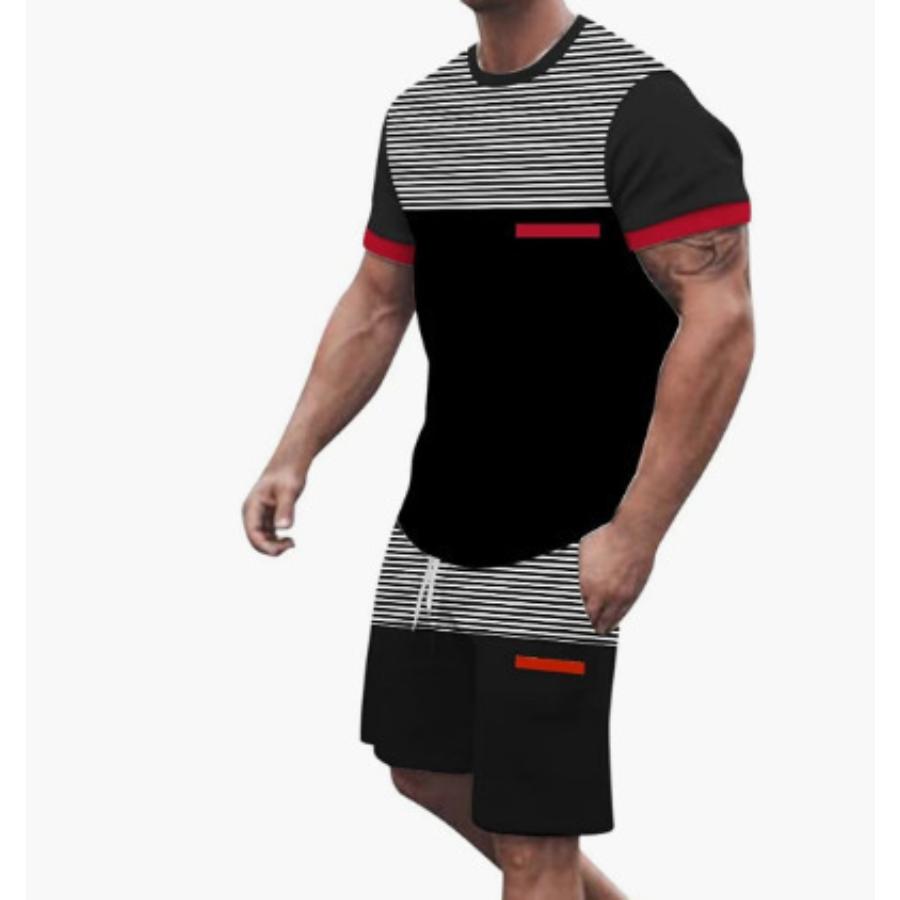 Modisches Resort-Style Herren T-Shirt Kurzarm Shorts Zweiteiliges Set Sommer 3D-Druck