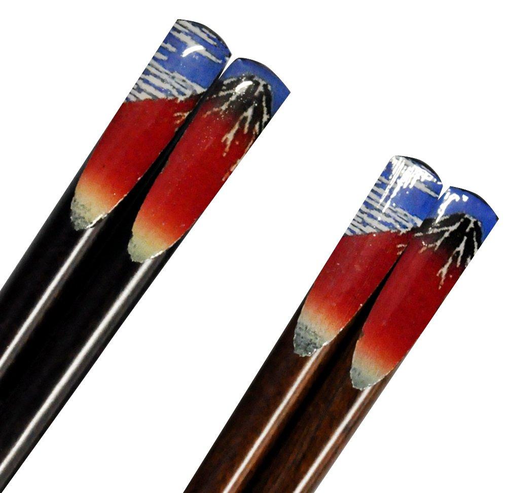 Ishida Couple Lacquered Chopsticks and Chopstick Rest Fine Clear 23cm Set of Paulownia Wood Ukiyo-e Set, Wind, Weather, & 20.5cm, 2, Box, 63057-3
