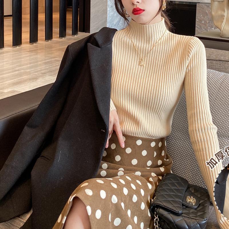Women's White Knit Sweater: Half High Neck, Versatile Inner Wear for Autumn/Winter 2025