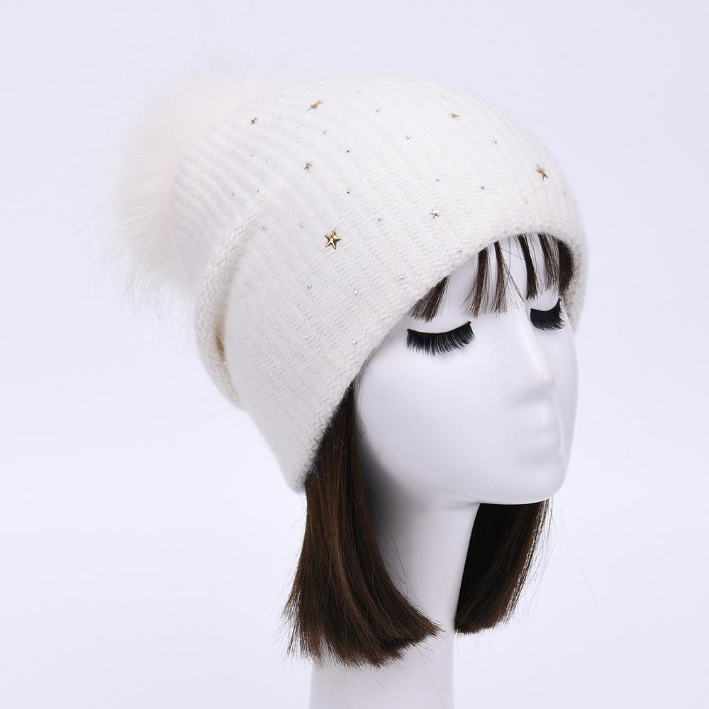 Solid color rabbit velvet double-layer thermal wool hat knitted hat autumn and winter windproof ear protection striped hat