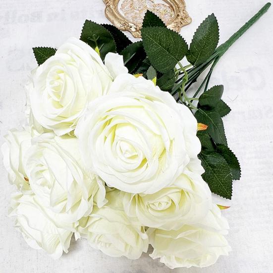 Simulated Roses Bunch Realistic Artificial Roses Faux Rose Bundle with Bendable Stems for Home Decor Parties Weddings Flower Arrangements