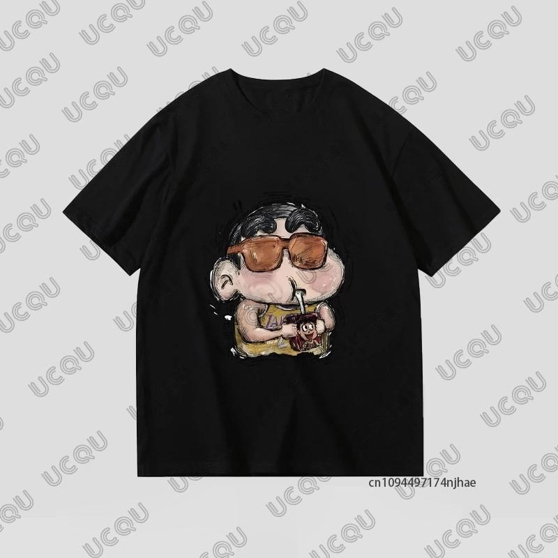 MINISO Cute Cartoon Crayon Shin-chan Print T-shirt For Men Summer Cotton Short Sleeve O-neck Tees Casual Fashion Oversized Tops