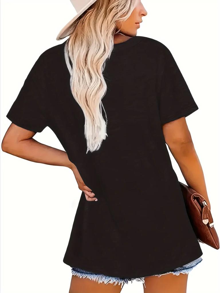 Tričko s potiskem kraví hlavy s krátkým rukávem a kulatým výstřihem, ležérní top na léto a jaro, dámské oblečení