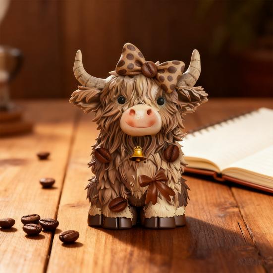 1/2Pcs Coffee Theme Highland Cattle Statue Coffee Mug Highland Cow Resin Figurine Sculpture Home Office