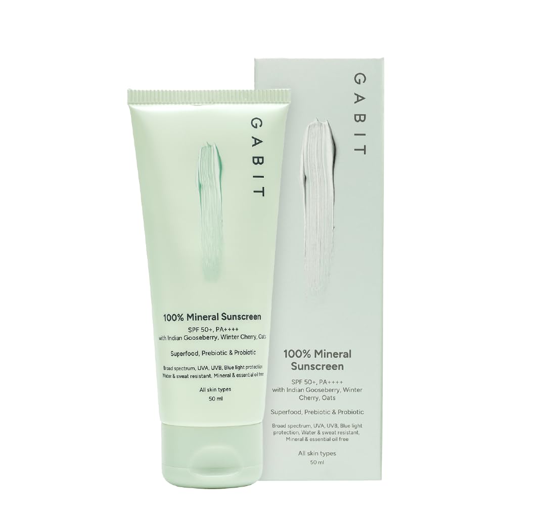 

Солнцезащитный крем Gabit 100% минеральный SPF 50 PA++++ | Водо- и потоустойчивый, защита от UVA/B и синего света |50 мл