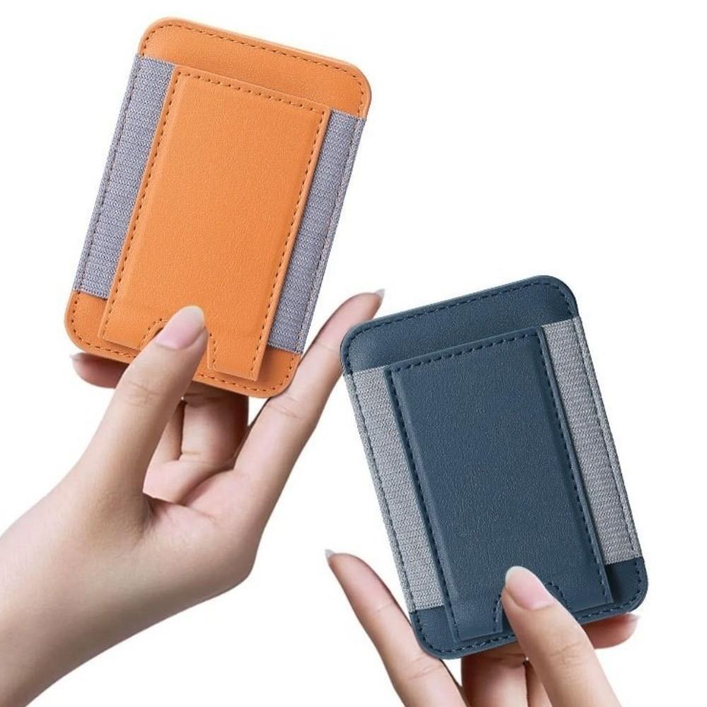 Magnetic Card Holder Solid Color Convenient Cell Phone Cardholder PU Leather Phone Back Card Bag for Iphone 13 14 15 16 17 Pro
