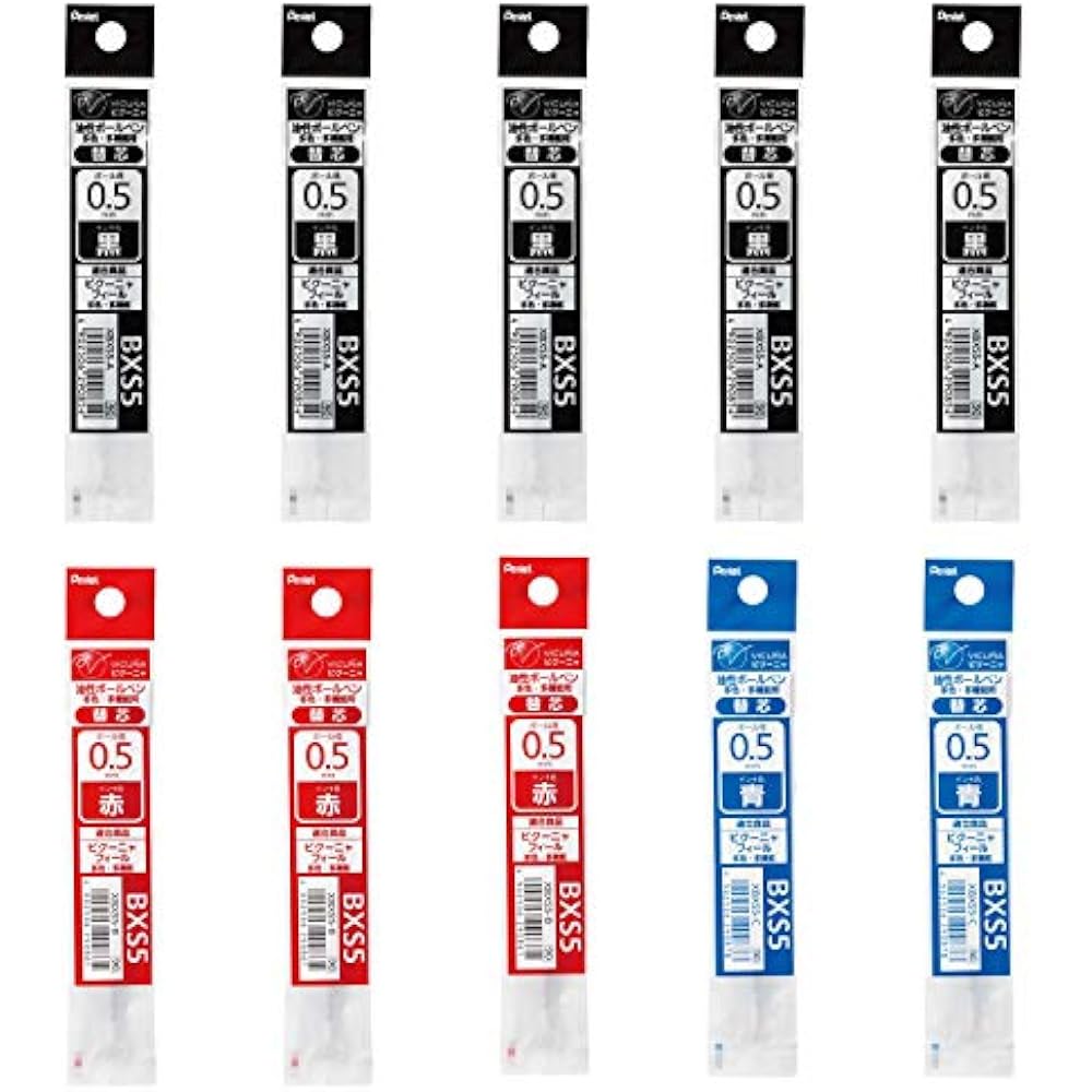 Pentel XBXS5 multi-function ballpoint pen refill set, 0.5 mm, 5 black, 3 red, 2 blue