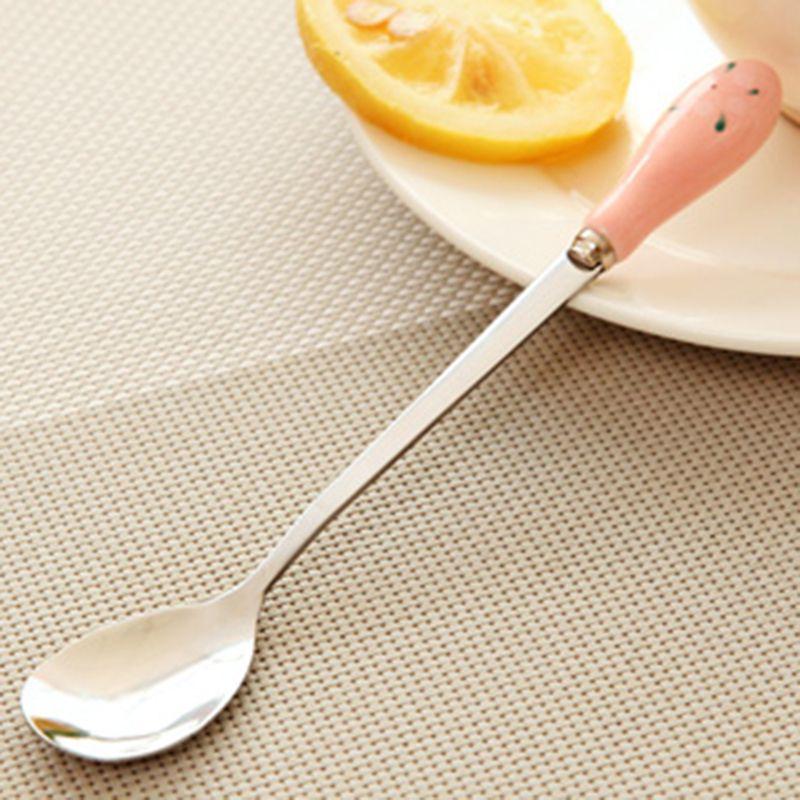 

Elegant Ceramic Handle Floral Stirring Spoon With Stainless Steel For Milk And Coffee рожевий