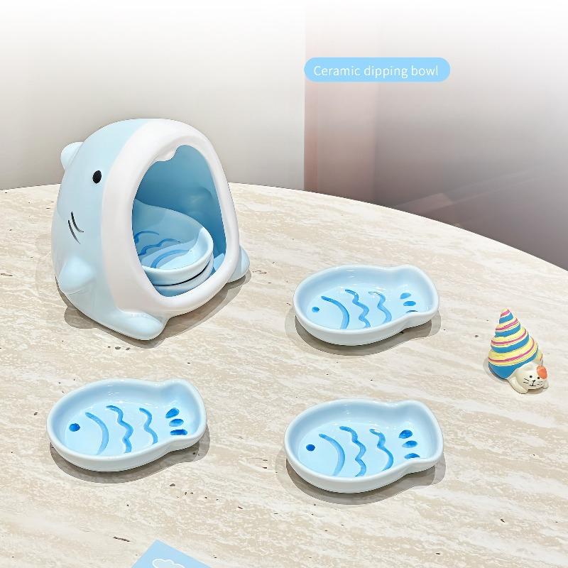 Cute Shark And Small Fish Ceramic Sauce Dish Set Cartoon Design High Aesthetic Value for Home Use Hot Pot Seasoning Dish