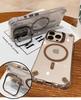 Luxury Transparent Case For iPhone 17 Air 16 15 14 13 12 Pro Max Plus 16Pro Magsafe Wireless Charge Clear Cover &Stand Holder