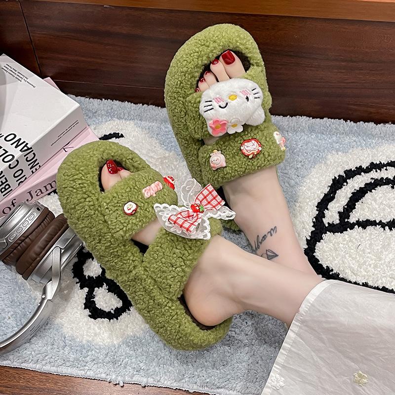 2025 new home cotton slippers Internet celebrity foreign style cartoon non-slip heightened thick bottom fluffy slippers women wear winter