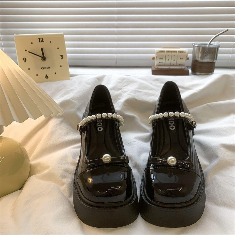 Fashion 2025Cute Gothic Pearl High Heels Women's Shoes Japanese Style Lolita  Jane Round Toe Ladies Pumps Kawaii On