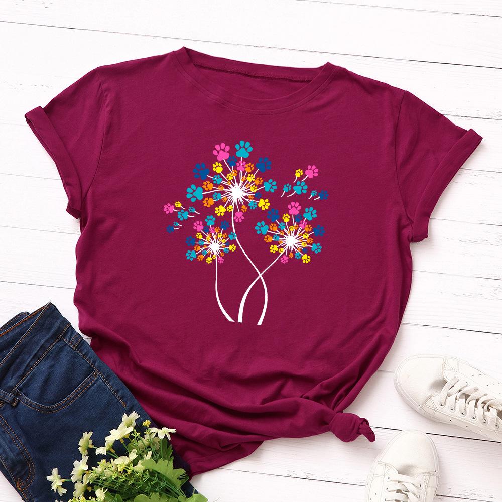 

Women s Dandelion Footprints Loose Round Neck Short Sleeved T-shirt for Women Shirt 6xl