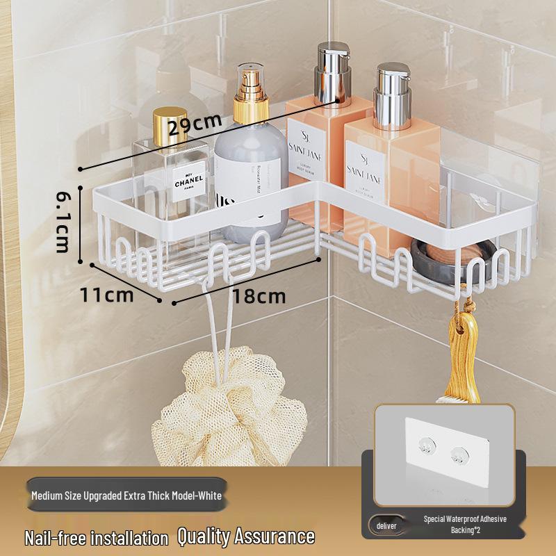 Non-Drill Wall-Mounted Bathroom Shelf: Double-Layer Movable Storage for Toiletries