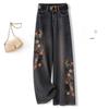 Women's Retro Embroidered Floral Wide-Leg Jeans, Autumn/Winter 2025 Collection