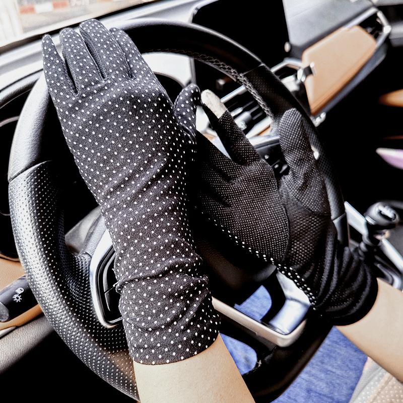 New Fashion Gloves Women Mid-long Summer Cotton Black Print Cycling Thin Touch Screen Bike Car Driving Gloves for Women