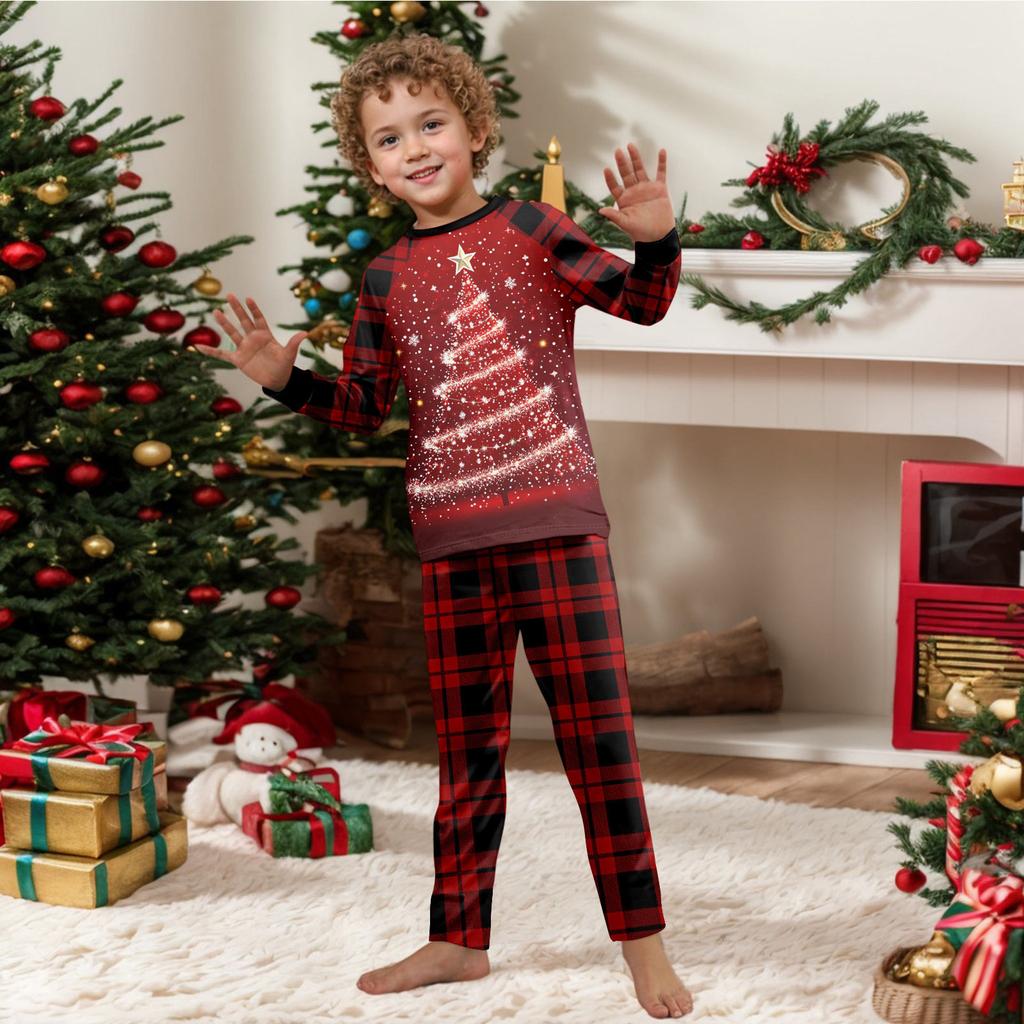 Set de familie drăguț cu imprimeu de Crăciun pijamale, haine de casă, set de familie cu mânecă lungă, pantaloni, top