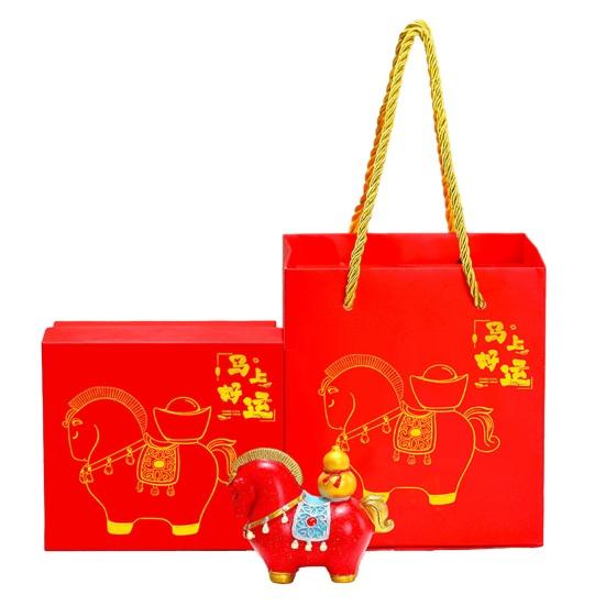 1/4Pcs Cartoon Horse Figurine with Gift Bag Box Bring Good Luck Fortune Chinese Style Pony Statue Home Office Desktop Feng Shui Decoration Ornament
