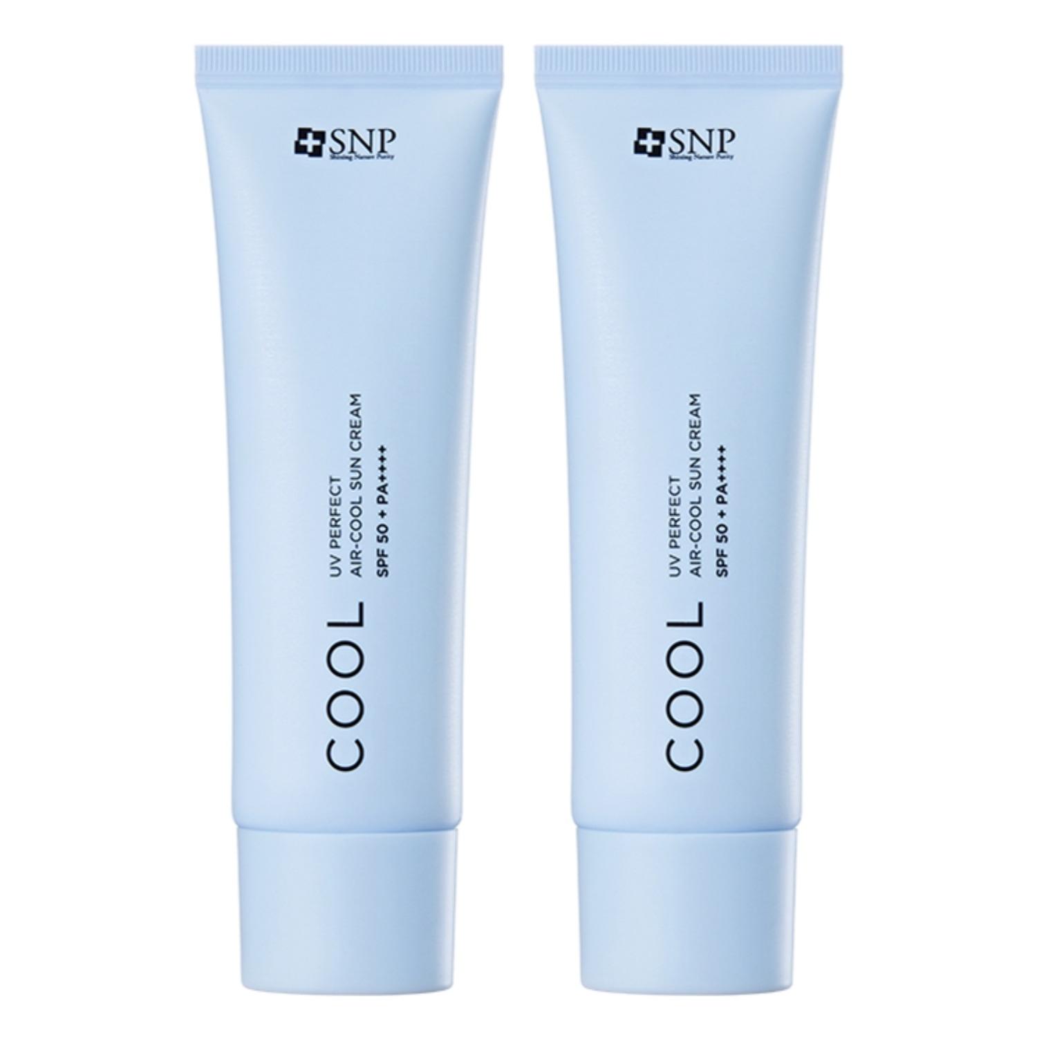 SNP UV Perfect Air Cool Sun Cream SPF50+ PA++++ 50ml x 2ea - Instant Cooling & Lightweight Soothing Sunscreen for Sensitive Skin