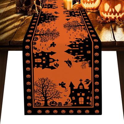 Halloween Home Table Runner Haunted House Orange Black Pumpkin Table Runner Dresser Scarf Halloween Dinner Linen Table Runner