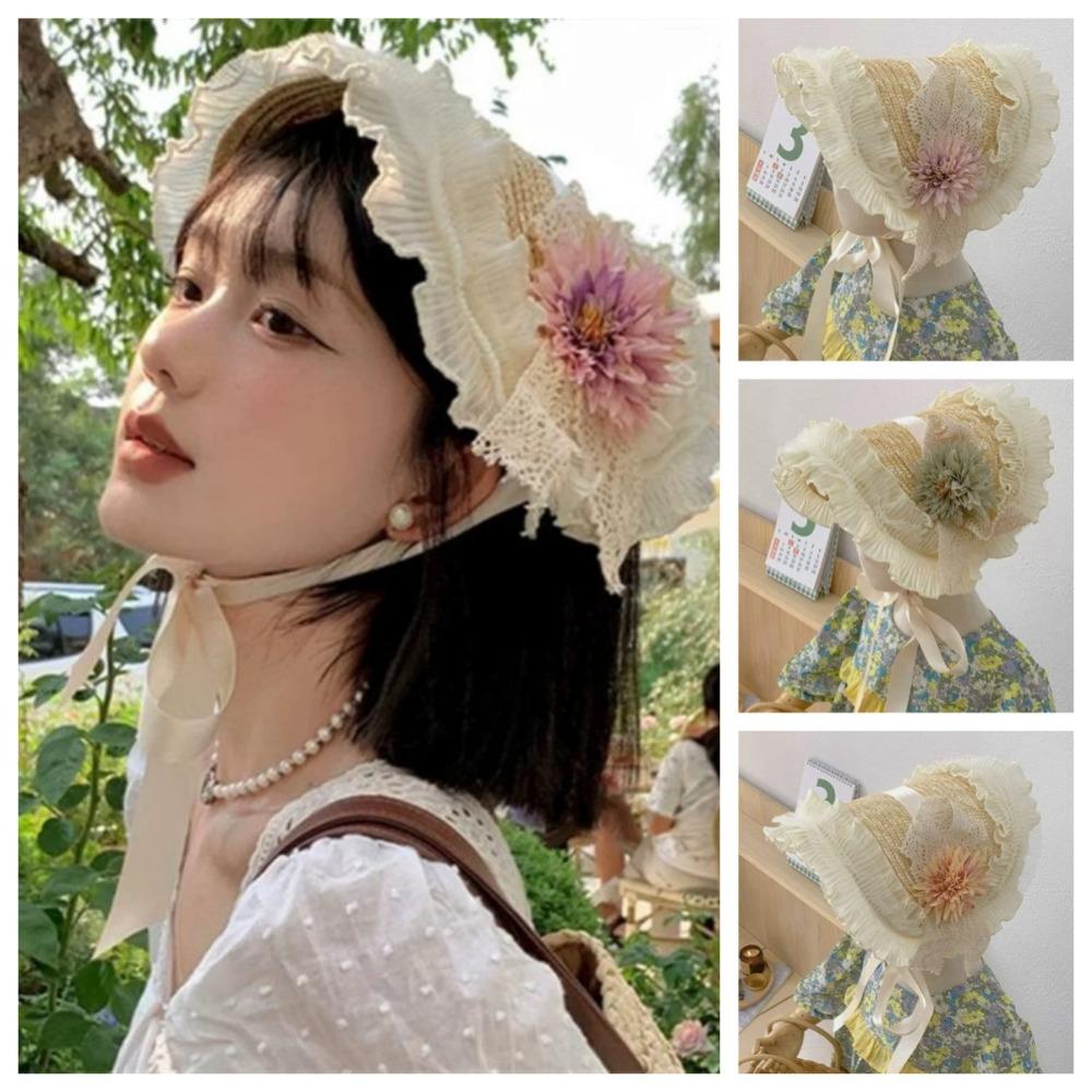 

Lace Lolita Bonnet Bow Flower Cap Sweet Lolita Straw Hat Lolita Accessories