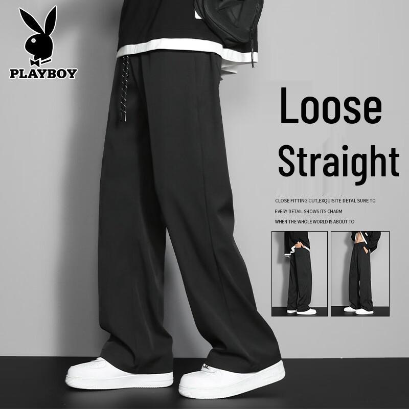 Playboy Men s Ice Silk Loose Straight-Leg Casual Pants L
