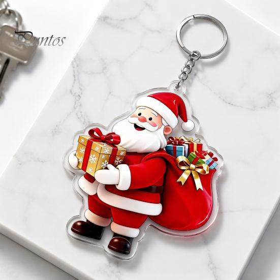 Handbags Decorative Charms Cartoon Santa Claus Acrylic Keychain, Double-sided Christmas Key Festive Car Accessories Ring, Pendant Charm for