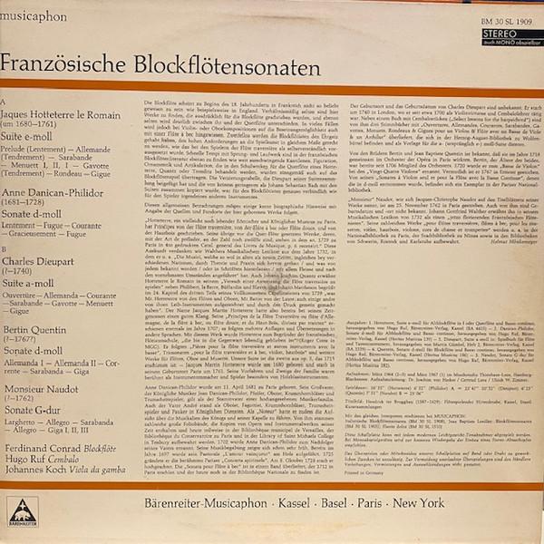 

Виниловая пластинка FERDINAND CONRAD HUGO RUF JOHAN Французские сонаты для блокфлейты BM30SL1909 MUSICAPHON Германия Классика Б/у