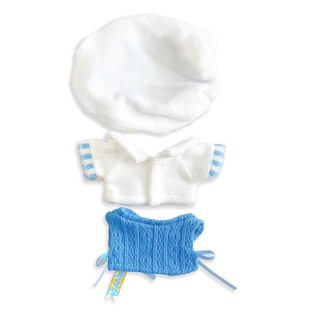 Eared Beret, Shirt, and Vest Set (Blue) for 10cm Plush Toy, Kigurumi Accessories, Otaku Activities, Doll Mascot, Kpopdoll Costume [Used]